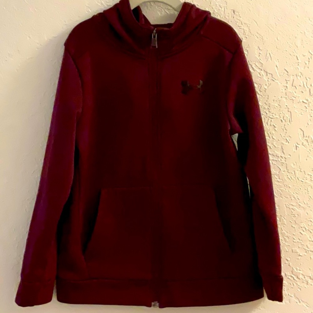 Under Armour Boy’s Cardinal/Black, Full-Zip Fleece Hoodie - Boys Size YSM - Picture 3 of 11